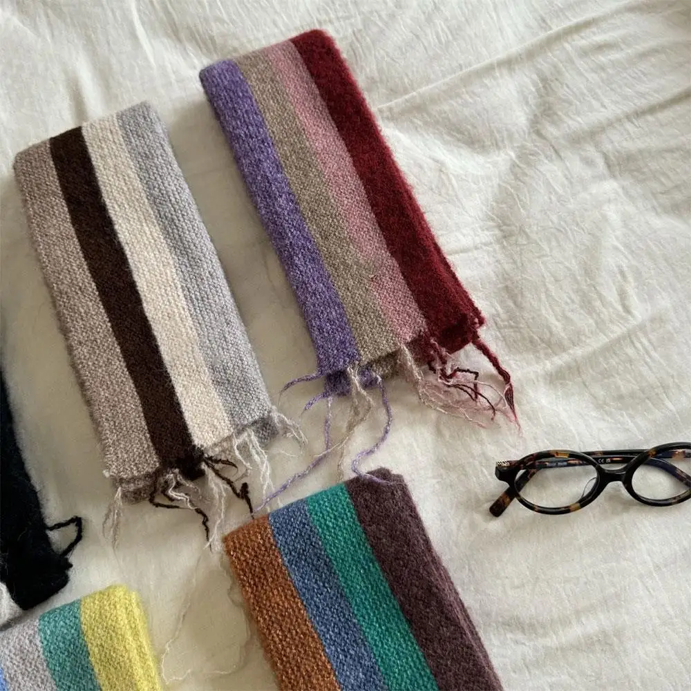 

Korean Color Block Knitted Scarf Long Strip Narrow Version Neck Warmer Stripe Design Neck Cover Warmth Autumn Winter Fashionable