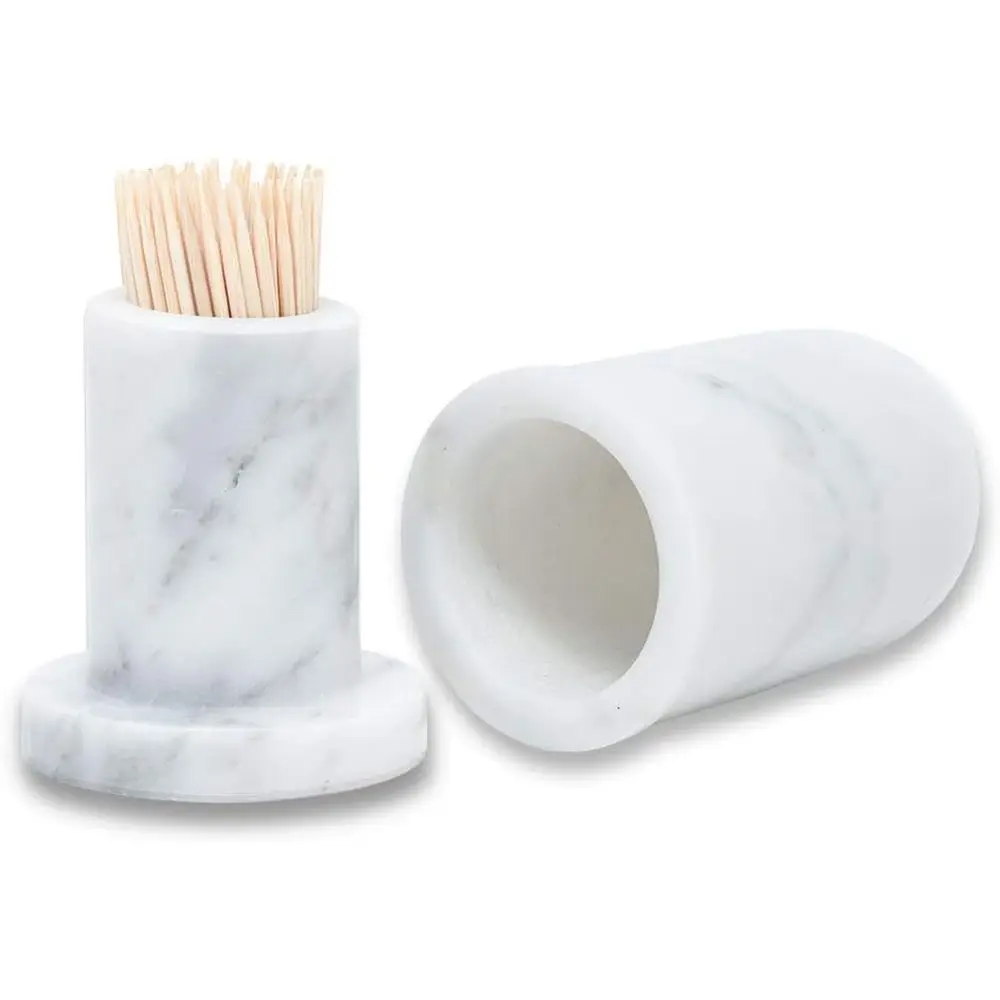 Elegant Marble Toothpick Holder with Lid, Dispenser Jar, Salt & Pepper Shakers, Cute Toothpick Organizer for Home and Kitchen