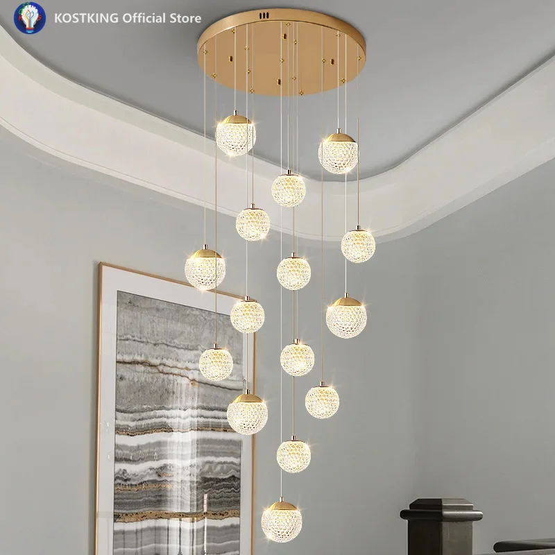 

Спиральная лестница, длинная люстра, светодиодная лампа, роскошная чердачная гостиная, кухня, украшение дома, потолочная люстра для спальни