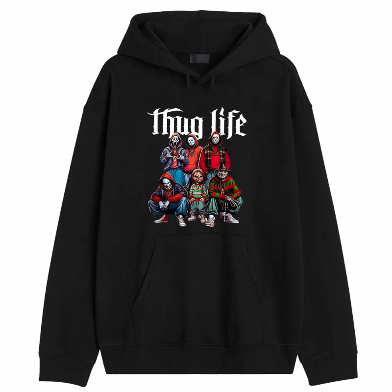 

Thug Life Horror Movie Hoodie Friends Horror Character Halloween Hoodie Halloween Funny Graphic Hoodie