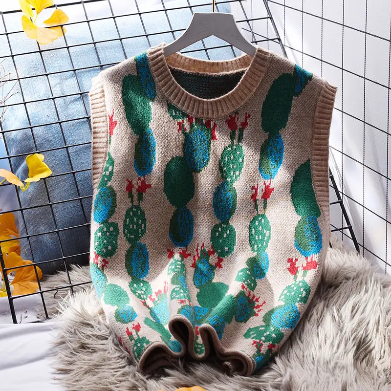 

Embroidered Round Neck Knitted Vest Women Tank Loose Outwear Spring Korean Version Sleeveless Outwear Women Pullover Sweater