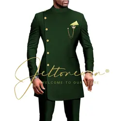 Dark Green Suit For Men Double Breasted Wedding Blazer Sets Formal Groom Wear Male Party Suits 2 Pieces Tuxedo Jacket Pant