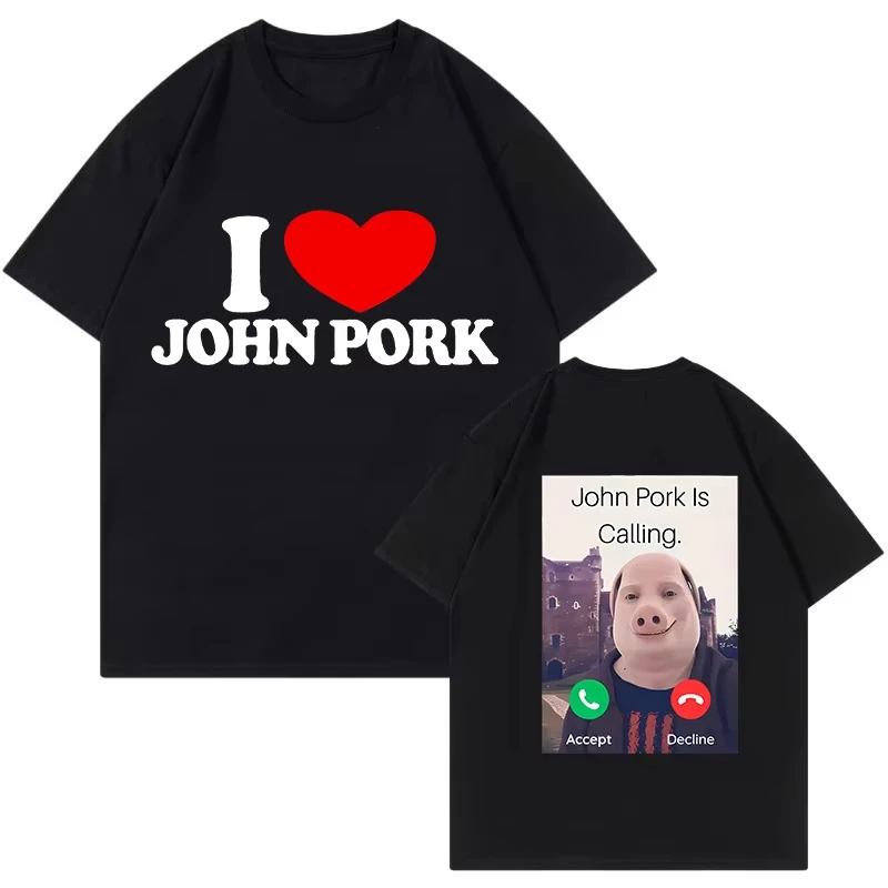 Funny Men Women Pig Tees Tops John Pork Is Calling Answer Call Phone Shirt Tshirt 90s Gothic Hip Hop T-shirt Streetwear Clothes