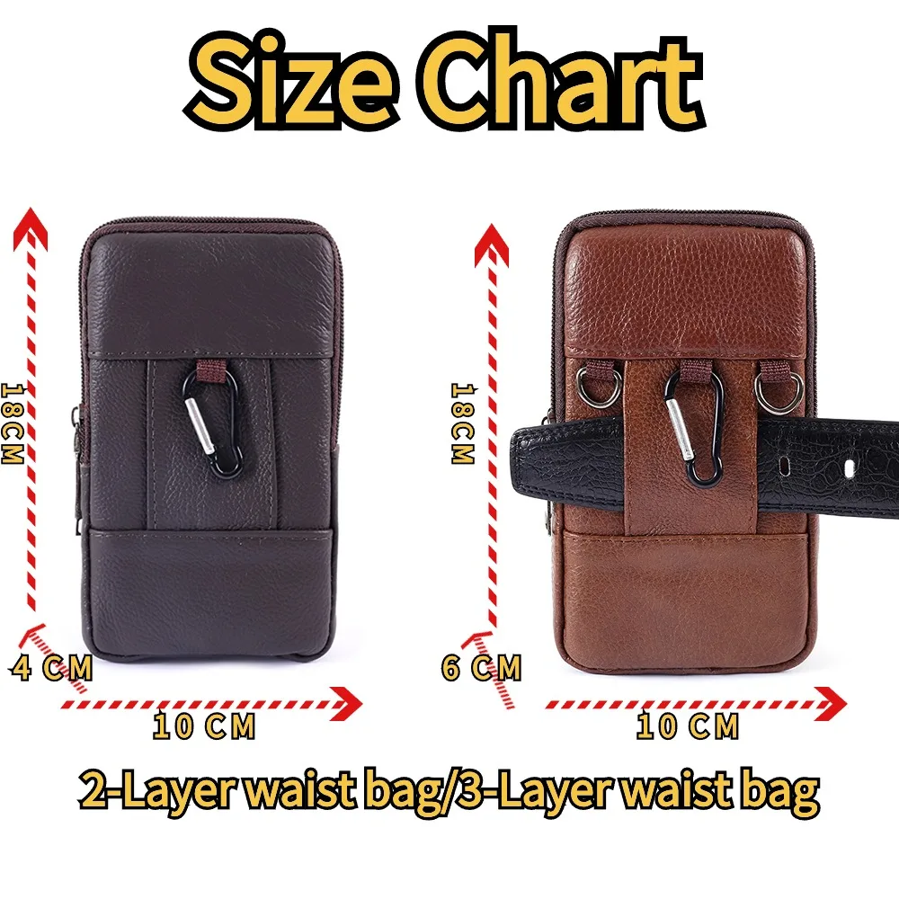 Multi-layer Buckle Mobile Phone Bag Bum Pouch Men Leather Waist Bag Large Capacity Belt Bag Brown Shoulder Bags Crossbody Bags