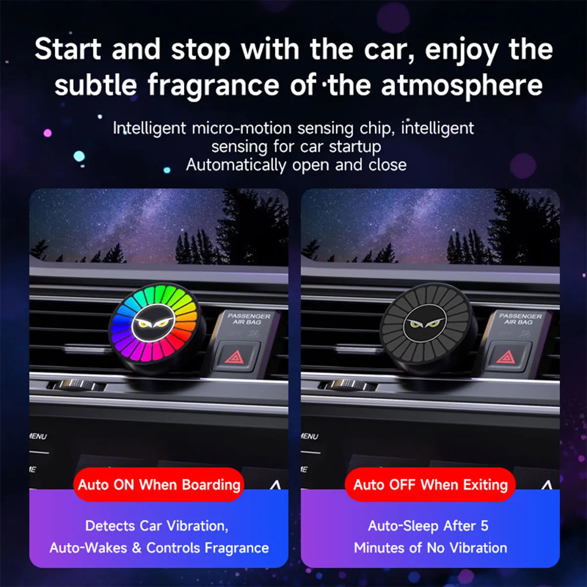 KEVANLY Car Aromatherapy Round Pickup Lamp Car Dashboard Ornament USB Interior Air Outlet RGB Colorful Ambient Air Fresher