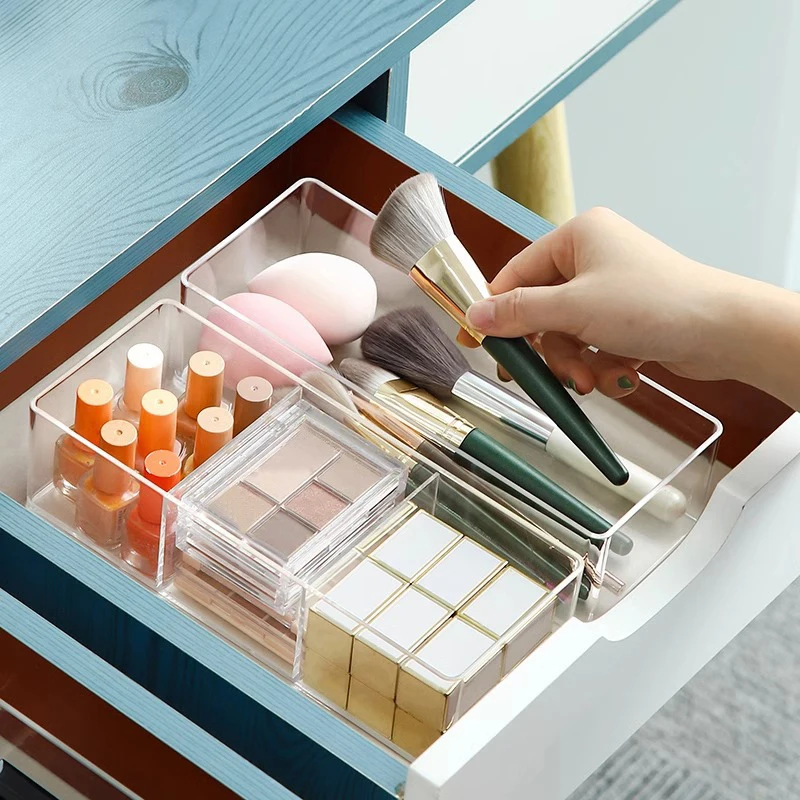 1/3 Grid Clear Acrylic Storage Box Dressing Table Cosmetics Lipstick Sorting Drawer Sundries Compartment Organizer