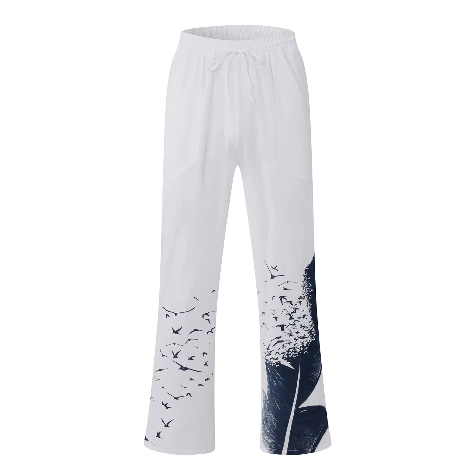 Men's Loose Casual Pants, Cotton Linen Printed Drawstring Comfortable Trousers Roupa Masculina Pantalones Casuales - view 6