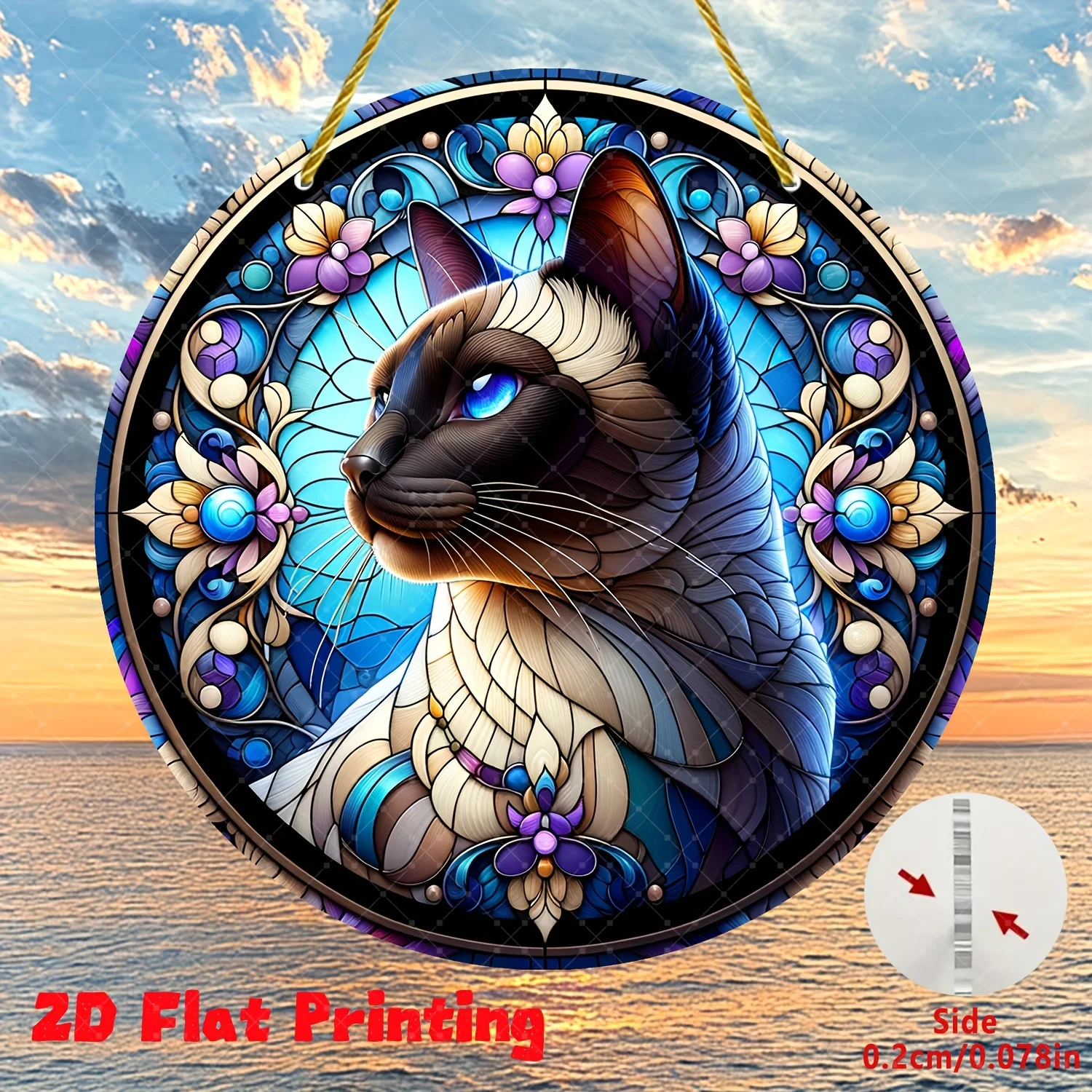 2D Flat, 2D Flat Printing, 1pc cute cat, (7.9in * 7.9in), suncatcher, acrylic sign, window hanging, round sign, wreath decoratio