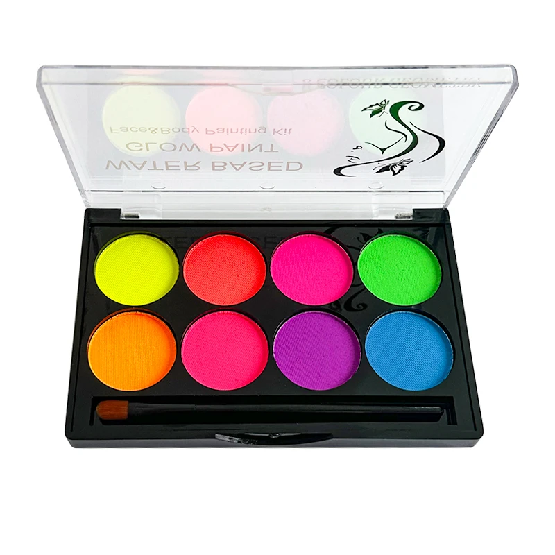 8 Color Face & Body Paint Palette,UV Glow-in-the-Dark Water-Based Neon Fluorescent Colors for DIY Nail Art,Halloween Parties