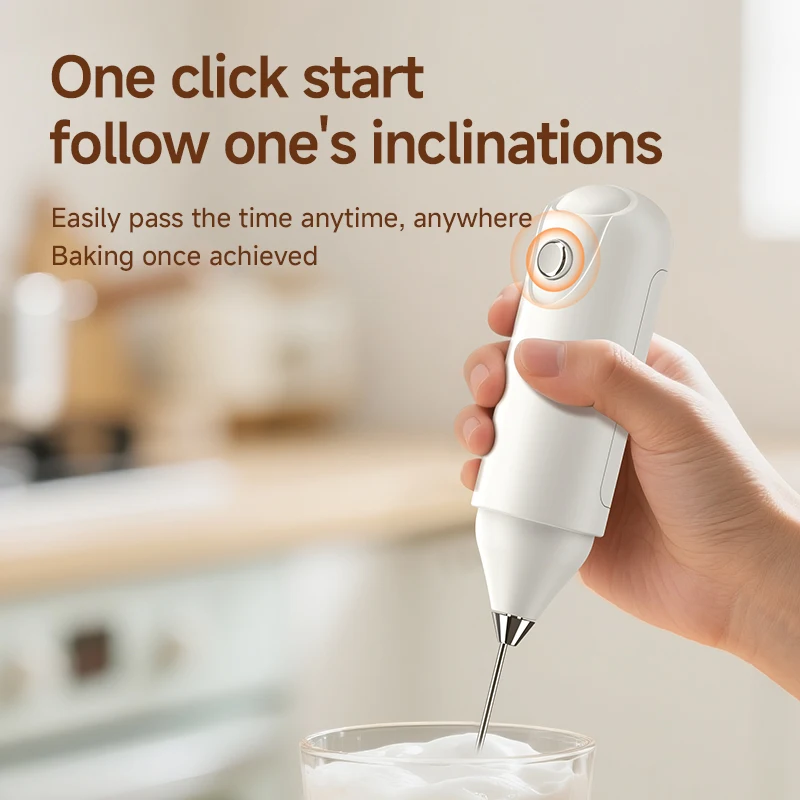 Electric Handheld Egg Beater, Small Cream and Egg Frother for Baking, Outdoor Food Mixer, Single-Head Milk Frother, Essential Kitchen Tool