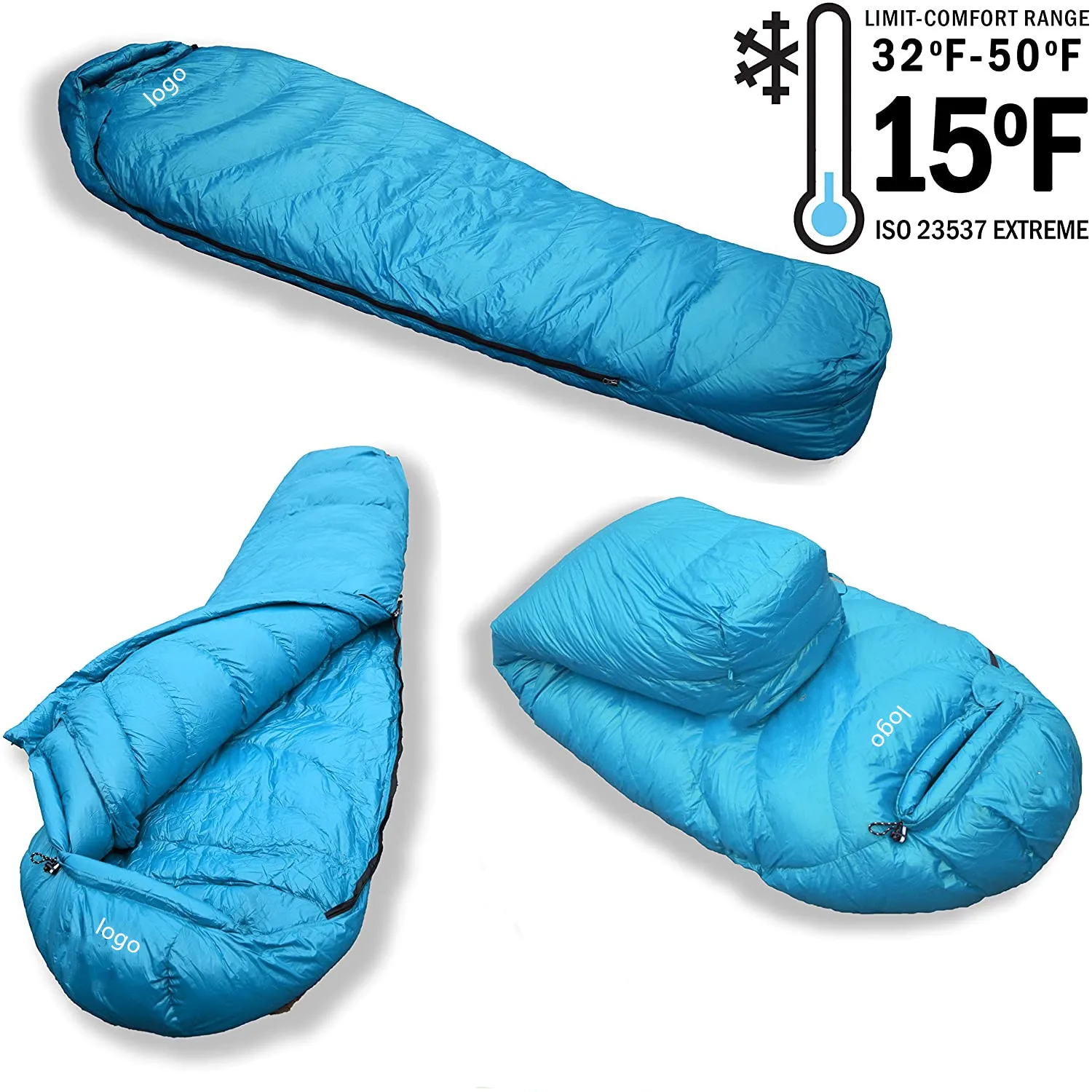 Woqi lightweight outdoor down Goose duck sleeping bag cold weather mummy sleeping bag 1000g filling camping