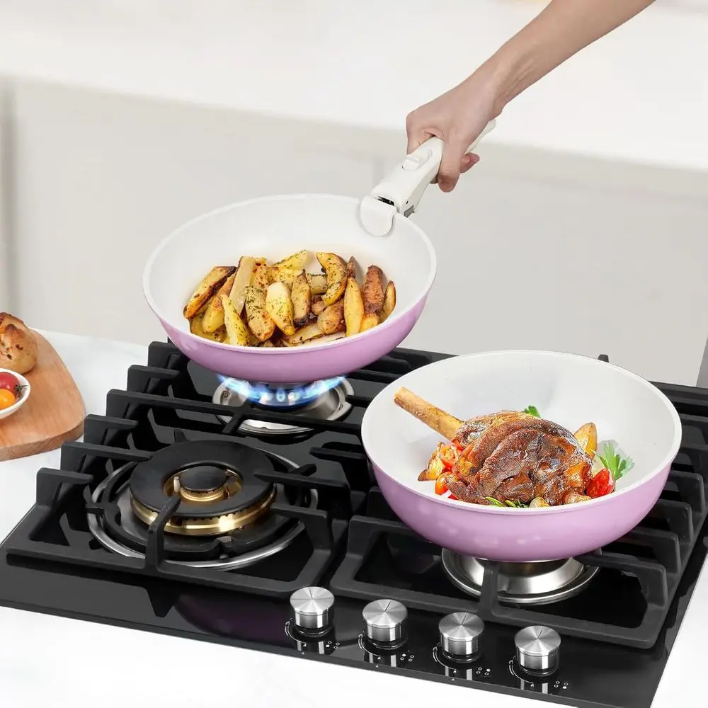 Pink Nonstick 15-Piece Detachable Handle Cookware Set, Oven Safe & Induction Compatible Kitchen Tools