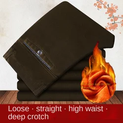 Winter Pants Men Golf Corduroy Long Brushed Fleece Thermal Baggy Middle Aged Elderly Dad Straight Business Plush Thick Trousers