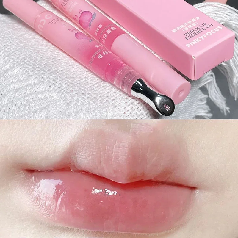 Peach Jelly Lips Oil Lip Balm Moisturizing Clear Fruit Lip Glaze Transparent Fullness Lip Tint Serum Primer Make-up for women