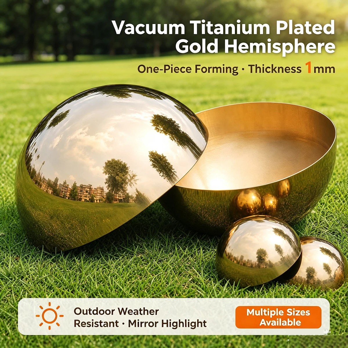 Diameter 19mm-300mm Titanium Gold Metal Hollow Decorative Ball  304 Material 1.0mm Stainless Steel Mirror Semi-round Dome Head