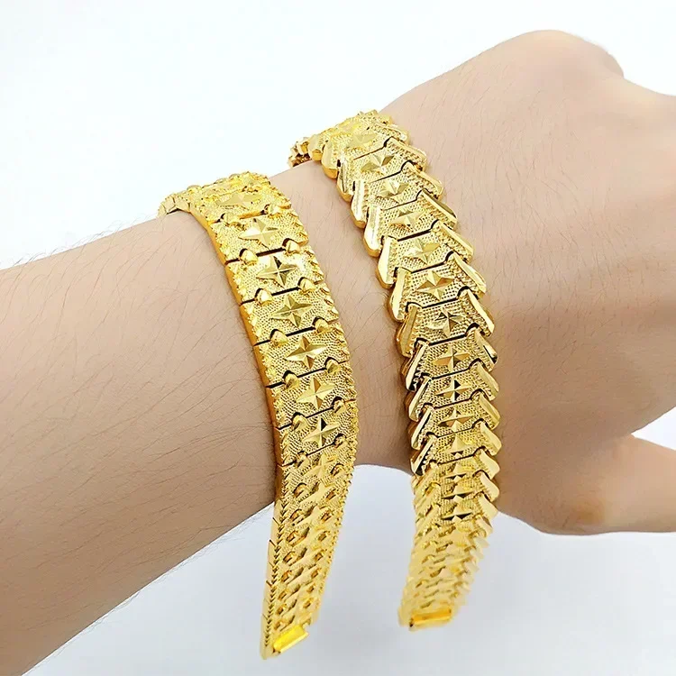 24K Gold Men\'s Gold Bracelet Star Bracelet Real Gold Bracelet 9999 Steel Seal