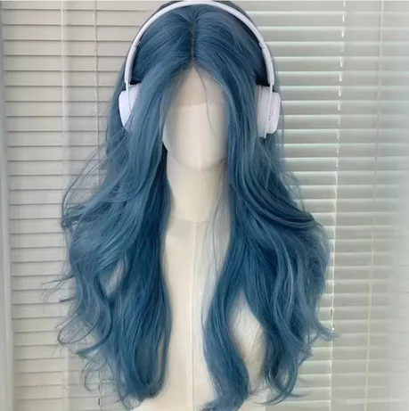 22Inch Sea Blue Color Synthetic Wigs Middle Part Long Natural Wavy Hair Wig For Women Cosplay Drag Queen Party Heat Resistant