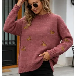 DAYIFUN-pull artisanal lourd pour femmes pulls dames hauts tricotés en vrac rouge arbre de noël automne hiver pulls en tricot à col rond