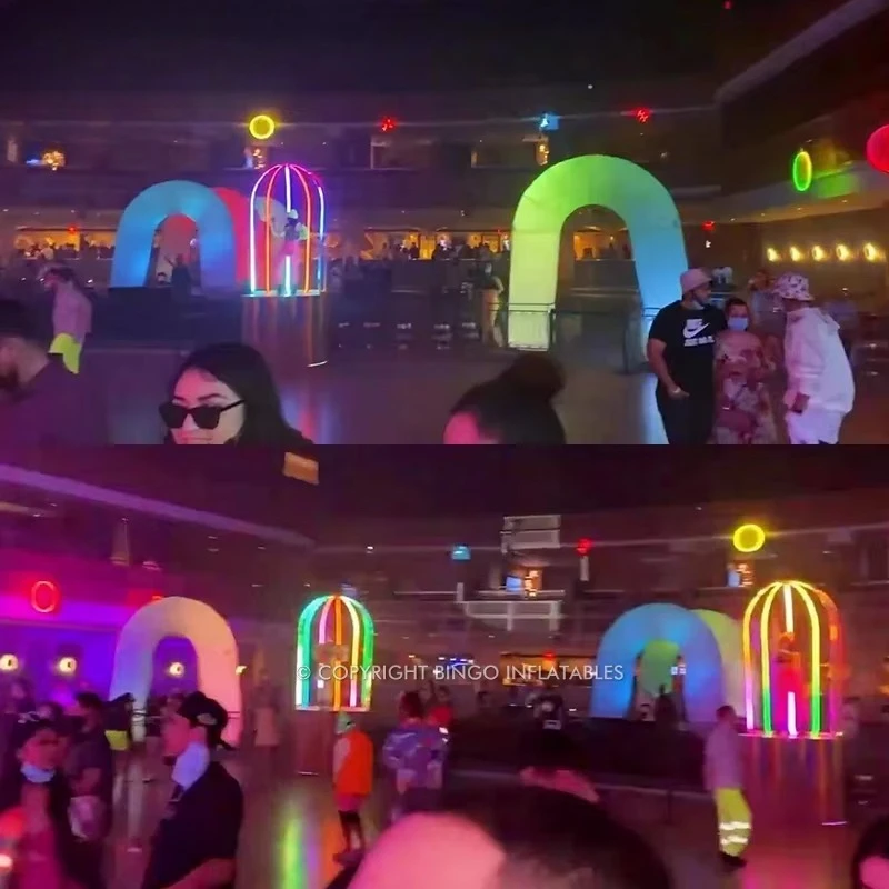 

Красочное светодиодное освещение, надувная радужная арка, арка из воздушного шара на заказ, надувная светодиодная арка для украшения свадебной вечеринки