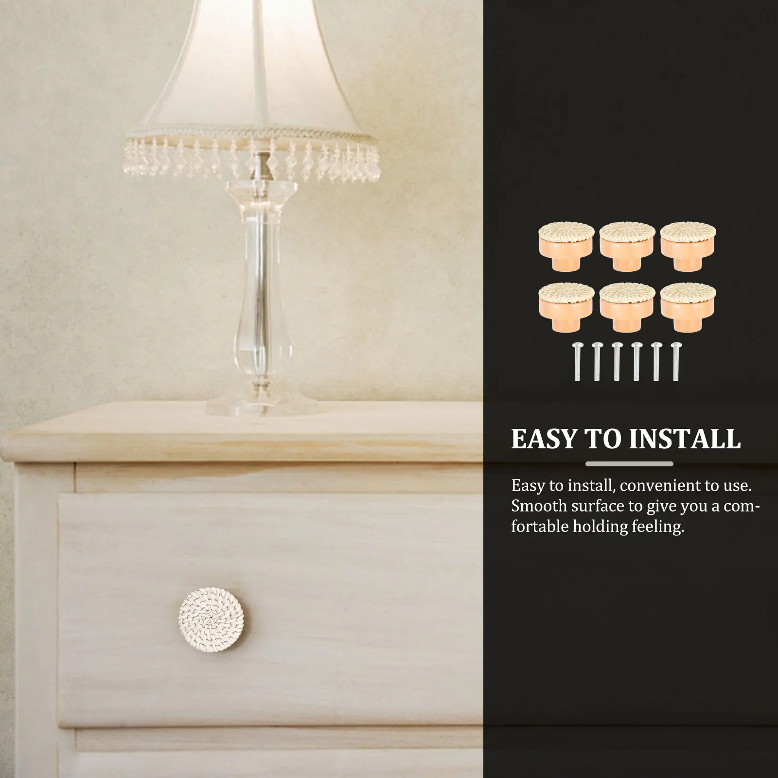 

6 Sets Rattan Wooden Drawer Knob Decorative Pulls Dresser Bohemian Wardrobe Drawers Knobs Furniture for Handles