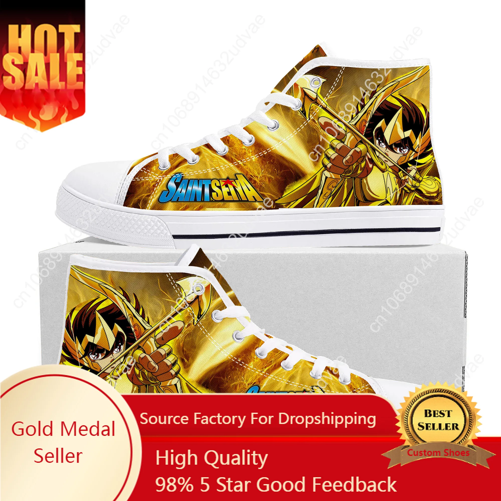 Saint Seiya Cartoon High Top Sneakers High Quality Mens Womens Teenager Canvas Sneaker Casual Couple Shoes Custom White Shoe