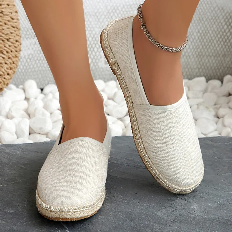 Comfortable Canvas Flat Shoes Women Breathable Non-Slip Espadrille Shoes Woman 2024 Summer Solid Color Shallow Casual Flats