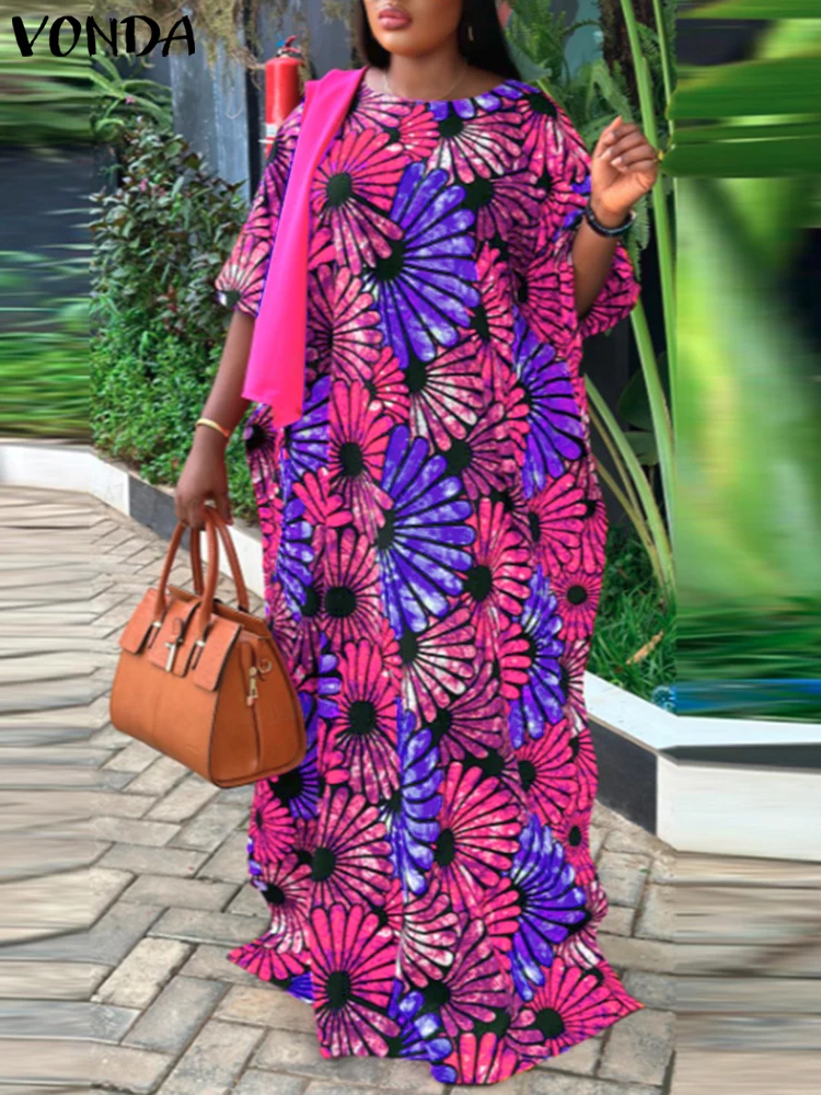 فستان نسائي عتيق من فوندا مقاس كبير للحفلات فيستدو 2025 مطبوع ماكسي طويل بوهيمي بأكمام واسعة رداء نسائي 5XL #4