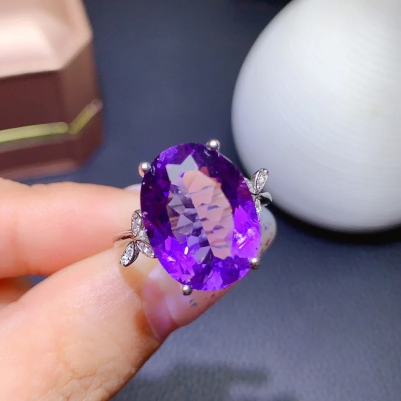 

New Fashion Amethyst Gemstone Open for Women Elegant Adjustable Ring