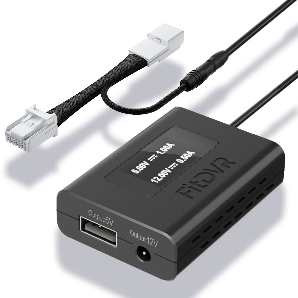 FitDVR Dashcam Power Adapter (14-Pin) for Toyota, LED display, USB Power Source, DVR Accessories, 5V 12V Output, D3-061