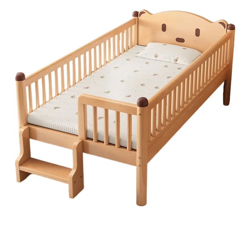 Beech  bed boy girl bed with guardrail baby splicing bed bedroom single widened full solid wood princess