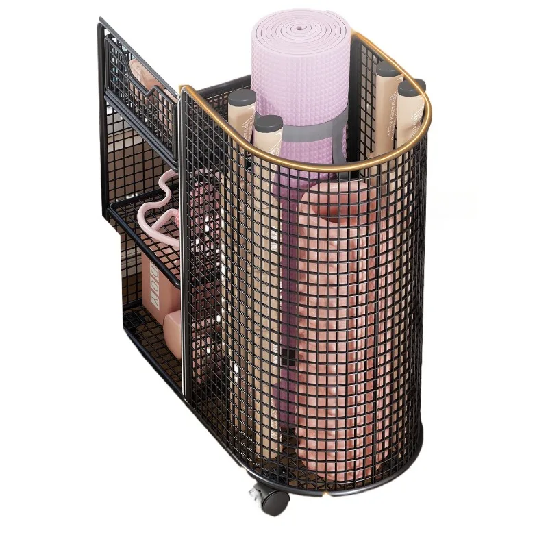 Rolling Storage Basket for Yoga Mats, Multi-Functional Home Fitness Equipment Organizer with Wheels