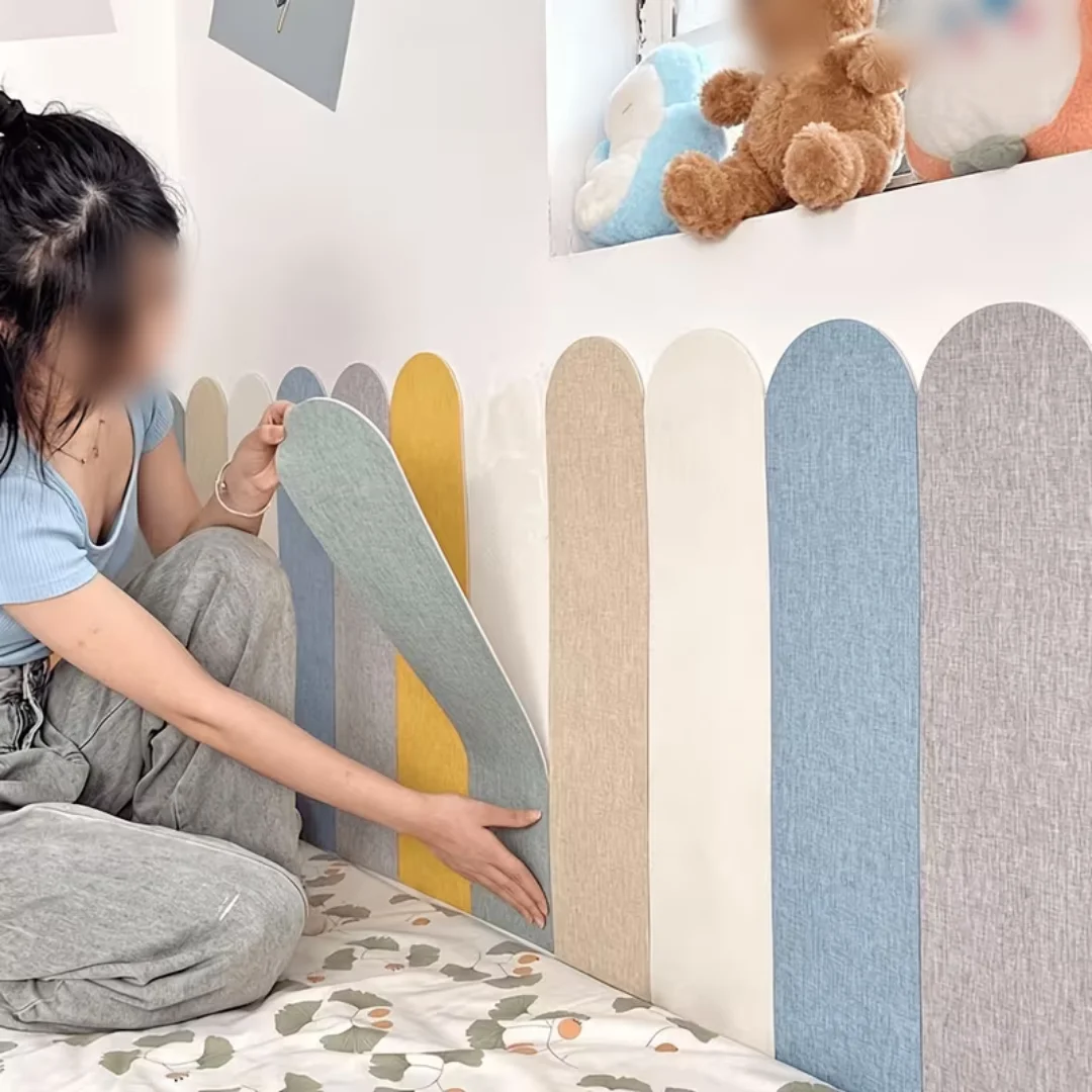 5pcs 90x15cm Self-Adhesive Linen Textured Wallpaper, Anti-Collision, Four-Sided Protection Wall Skirting Wallpaper