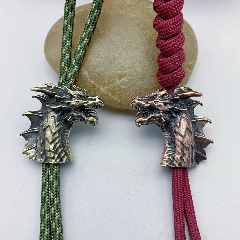 Beast Chinese Dragon Head Brass Knife Pendants Jewelry Umbrella Rope Paracord Beads EDC DIY Keychain Lanyard Hanging Accessories