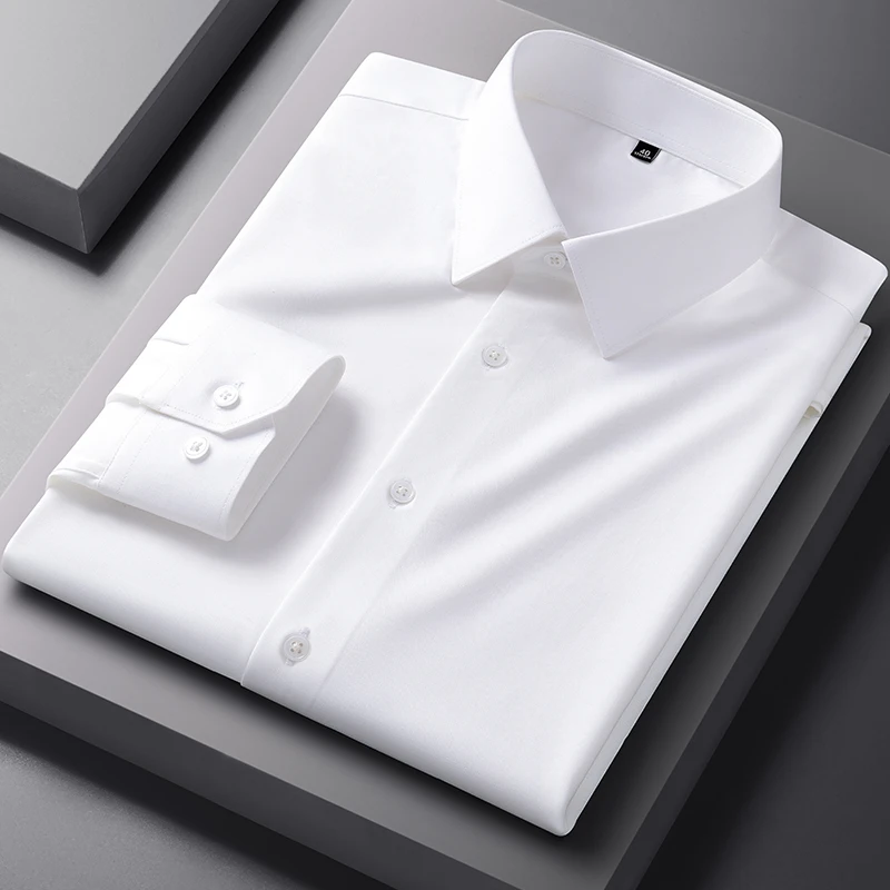New in shirt hight quality Silk elastic long sleeve slim fit formal shirt ModaL anti-wrinkle tops office white black clothes