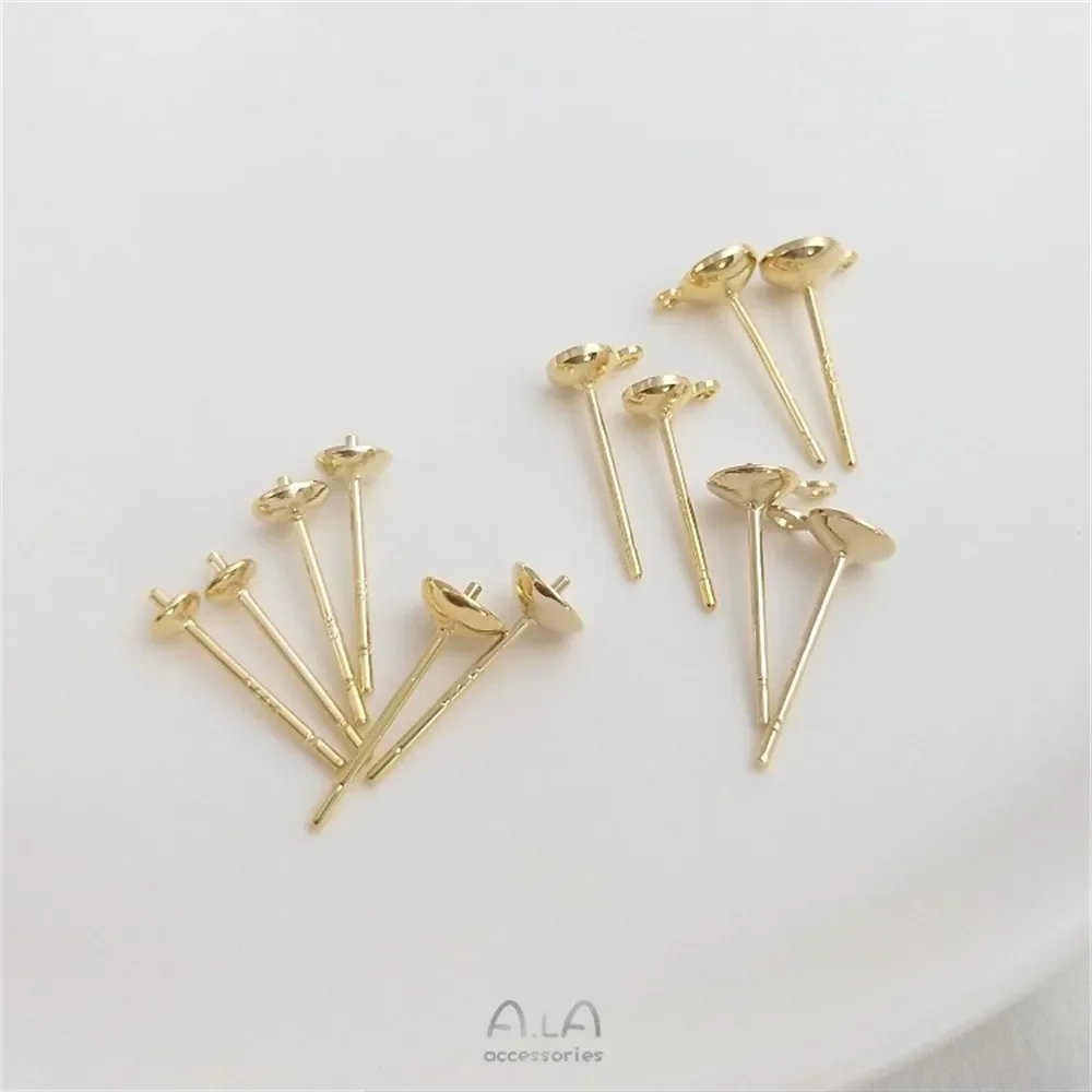 S925 Silver Needle Plated with 14K Light Gold Half-hole Bead-holding Ear Pin and Pearl Earring Handmade Diy Earring Material