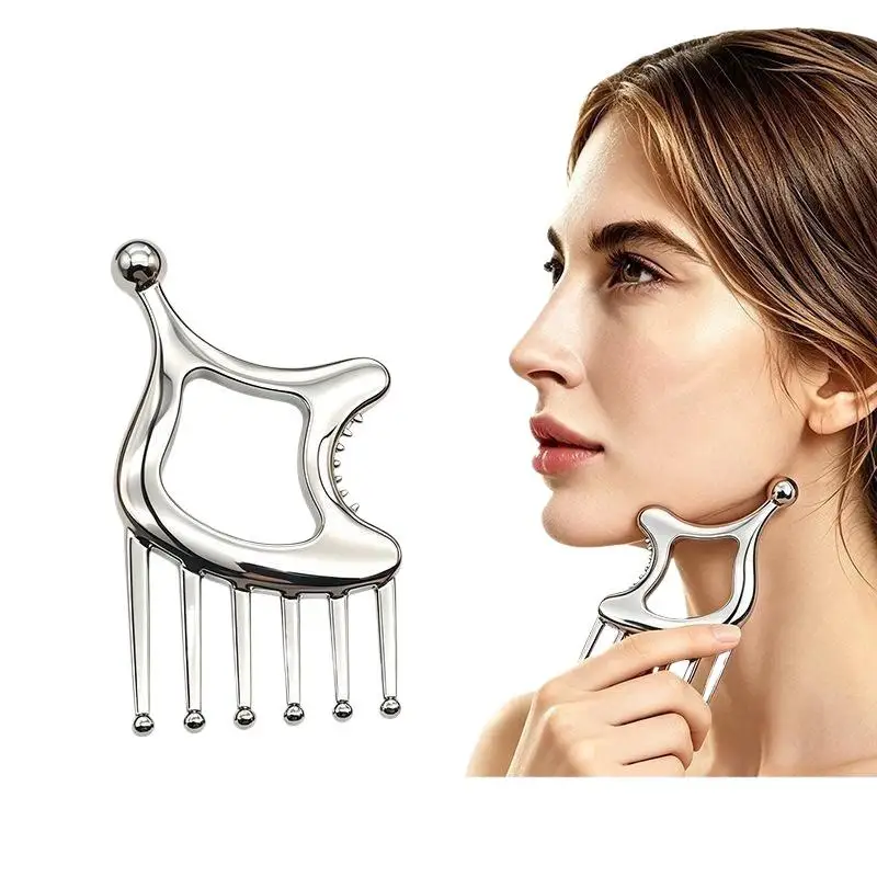 Multifunktionaler Kopfhaut-Massagekamm, Metall-Gua-Sha-Werkzeuge für Nacken, Gesicht, Augen, Tiefengewebe-Entspannungs-Schabebrett, Myofaszial-Massagegerät – Detail 5