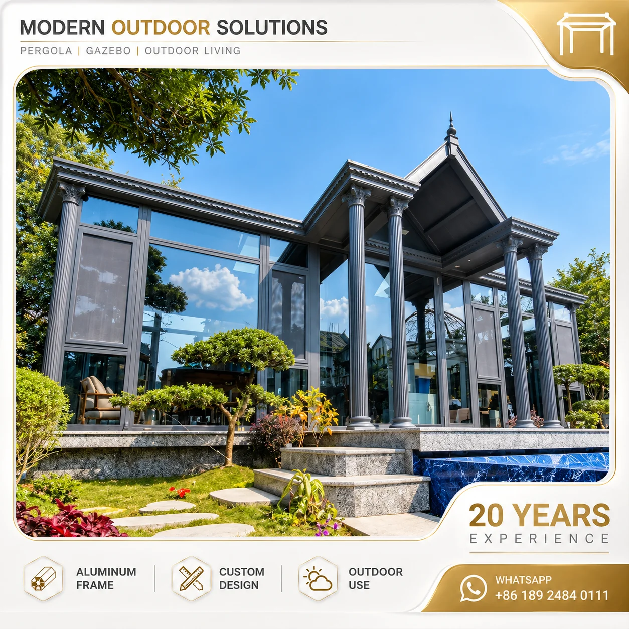 Modern Aluminum Sunroom Glass House Waterproof Patio Enclosure Outdoor Garden Room for Villa Terrace Living Space Balcony