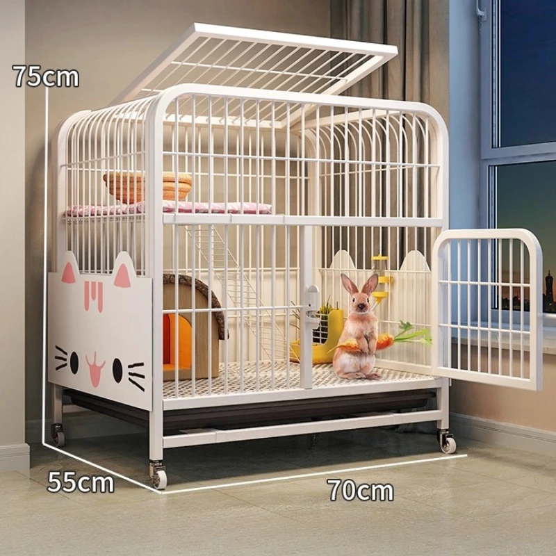 

Large Indoor Rabbit Cage with Cleaning Tray Double Layer Bunny Hutch with Ramp Pet Rabbit House Home Use Small Animal Habitat