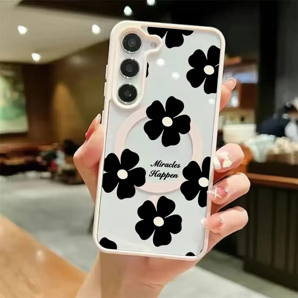Black Flower Personalized Printed Magnetic Phone Case For Samsung Galaxy S26 S25 S24 S23 S22 Ultra Plus FE 5G Protective Cover