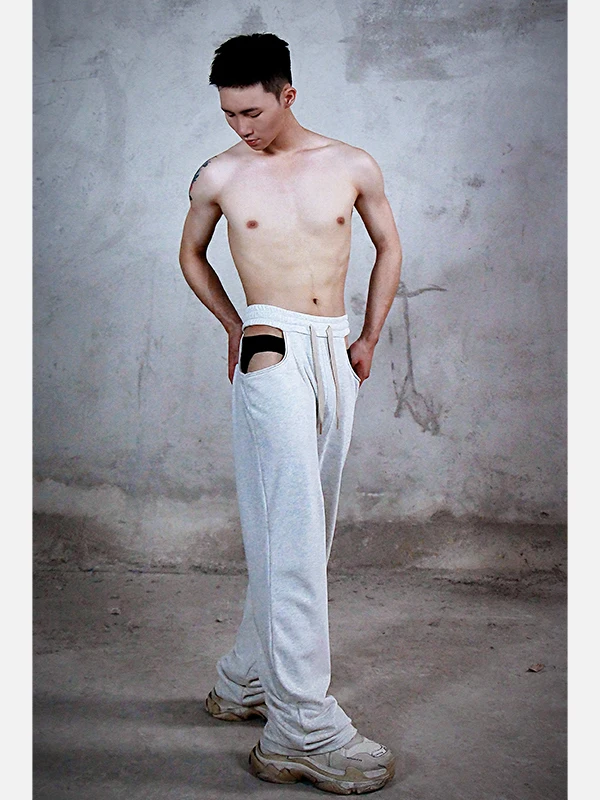 Men's 2025 Summer New Side Waist Hollow Out Sweatpants Men's Fashion Loose Comfort Long Pants Male Chic Contrast Color Trousers