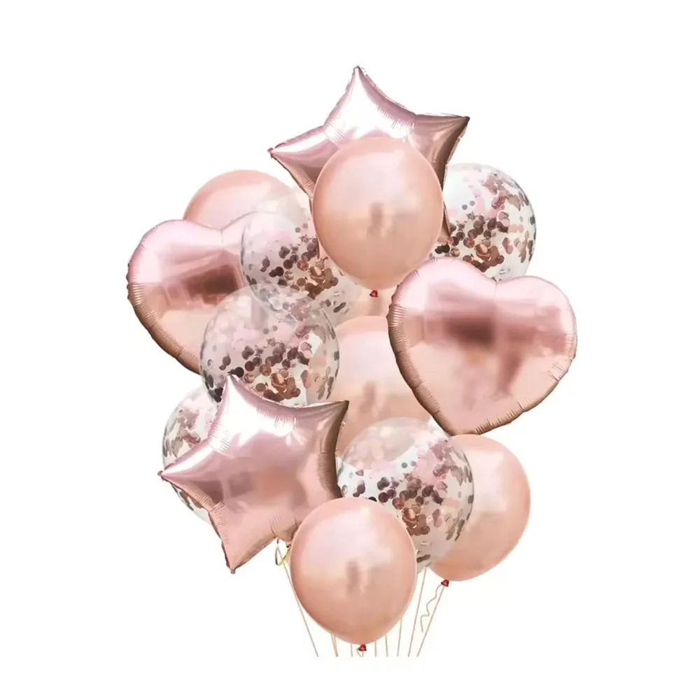 Ensemble de 14 ballons en latex et aluminium rose doré pour la décoration d'anniversaire, de mariage, d'anniversaire de mariage, de fête, fournitures de fête