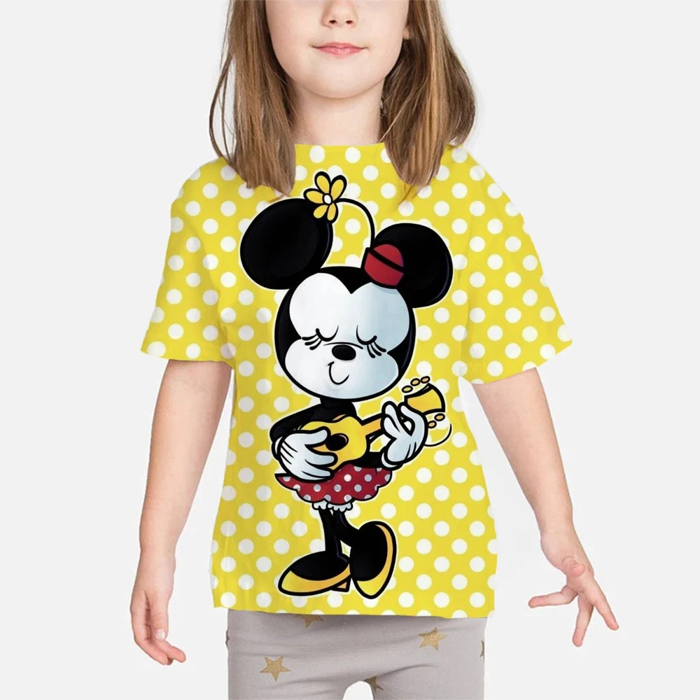 Camiseta de dibujos animados para niños y adultos, camiseta de manga corta de Minnie Mouse, transpirable, informal, 3d