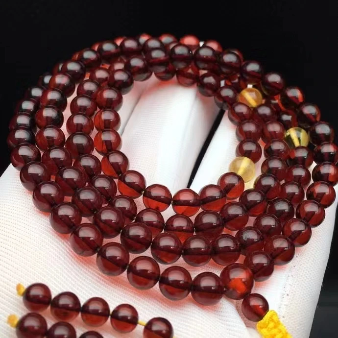 Natural Blood Red Amber 108 Prayer Bracelet Jewelry 6mm Clear Round Beads Women Men Buddhism Necklace AAAAAA