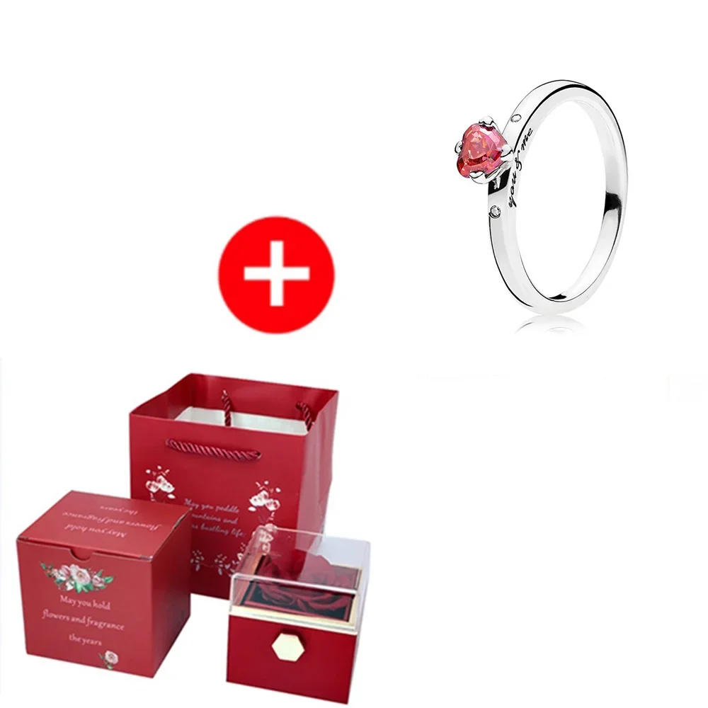 Nueva caja de anillo de joyería de Rosa eterna de San Valentín, caja de almacenamiento giratoria para collar con colgante de boda para mujer, caja