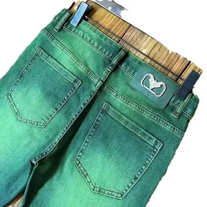 2024 high-end lüks moda markası, stil-avrupa-erkek-slim-fit-yeşil zümrüt-denim kot orta bel düz bacak pantolon sıska kot pantolonların en büyük satışlarından 12'si yeşil erkekler no. 6