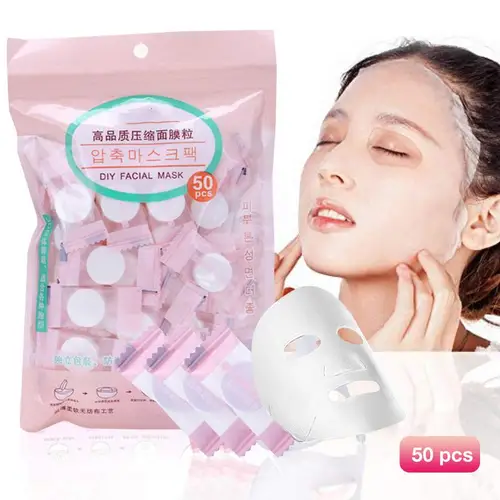 Imagen 2 del producto Papel comprimido para mascarilla facial, hoja desechable de algodón, toallitas de maquillaje, herramientas de belleza coreanas, cuidado facial, 50 piezas