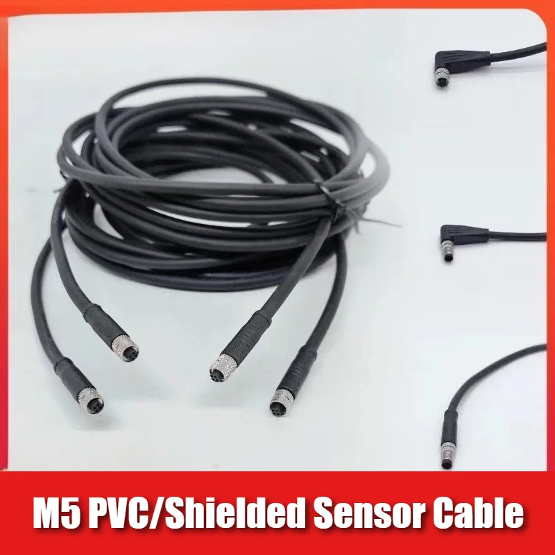 Waterproof M5 Aviation Plug Male/Female Connector Cable IP67 Injection Molded 3Pin 4Pin Straight/Elbow PVC/Shielded Sensor Wire