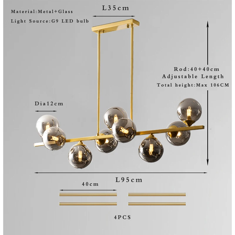 Lampadario a globo di metà secolo, lampadari lineari dal Design classico per sala da pranzo, cucina, soggiorno, altezza regolabile