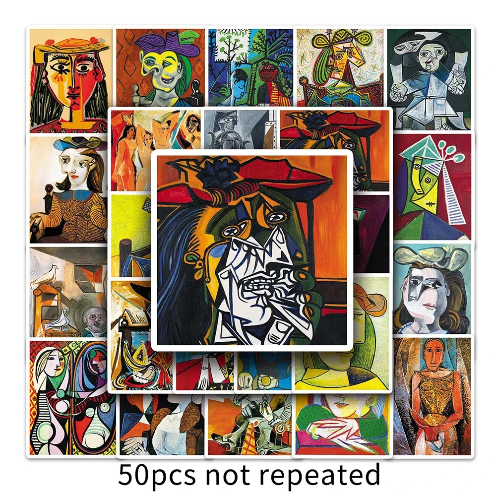 50PCS Classic Picasso Abstract Art Painting Stickers Collection Decal DIY Phone Scrapbook Suitcase Laptop Sticker Toy Gift