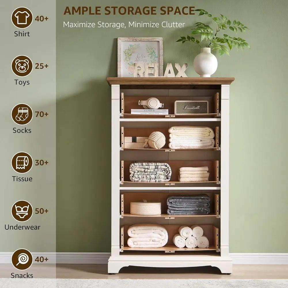 47インチのアンティークホワイトの素朴な寝室用木製引き出し、十分な収納スペース付き